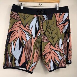 Volcom Mod-Tech Board Shorts Men's 38 Tropical Palms Swim Trunks Surf REPREVE